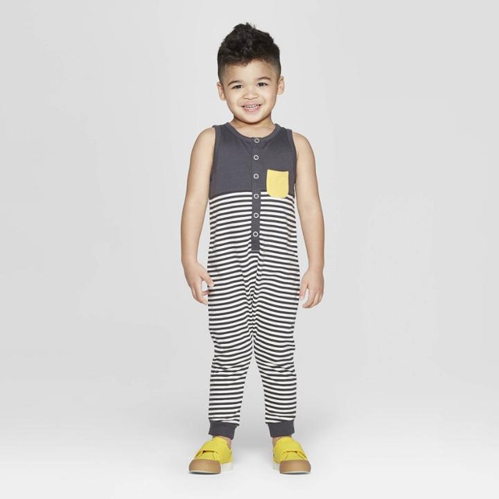 Toddler Boys' Stripe French Terry Romper - Cat & Jack Charcoal