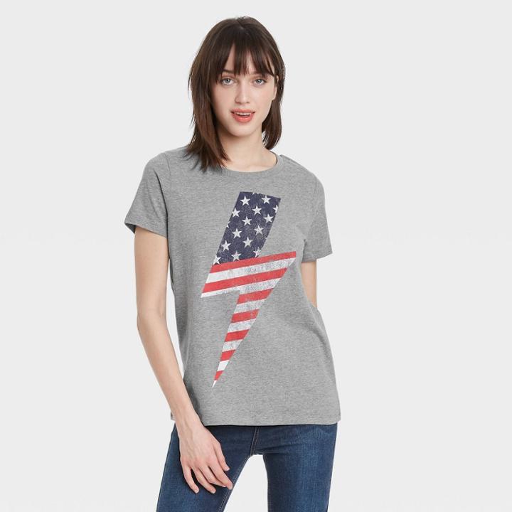 Grayson Threads Women's Usa Lighting Bolt Short Sleeve Graphic T-shirt - Heather Gray