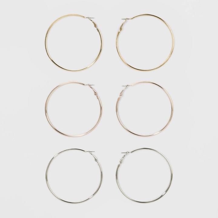 Smooth Hoop Earring Set 3ct - Wild Fable, Women's,