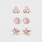Two Flowers And Stone Earring Set - A New Day Pink/gold