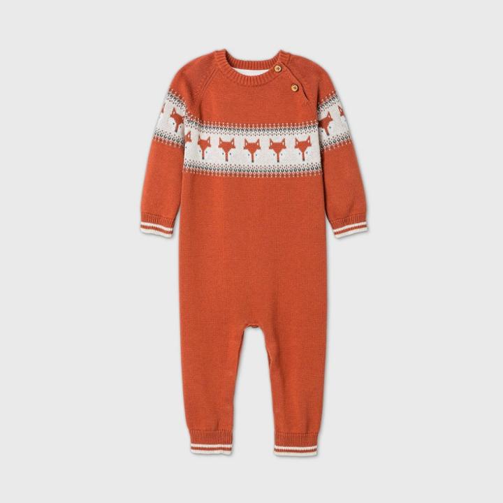 Baby Boys' Fox Fairisle Romper - Cat & Jack Orange Newborn