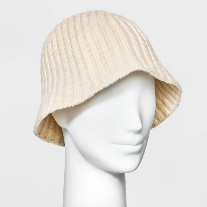 Women's Ribbed Bucket Hat - A New Day Cream, Ivory