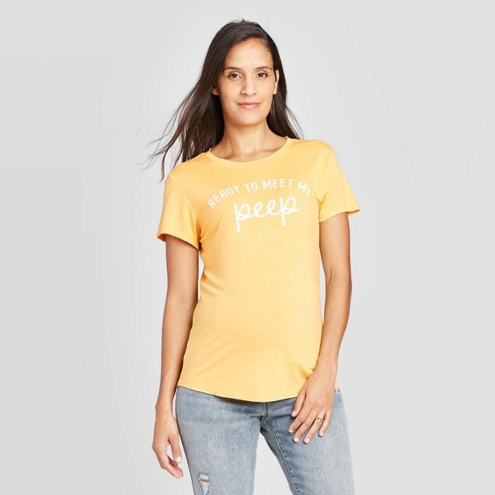 Maternity Short Sleeve Ready To Meet My Peep Easter Graphic T-shirt - Isabel Maternity By Ingrid & Isabel Yellow