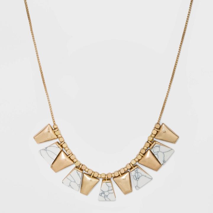 Semi-precious Sunstone In Worn Gold Frontal Statement Necklace - Universal Thread Gold/white, Women's