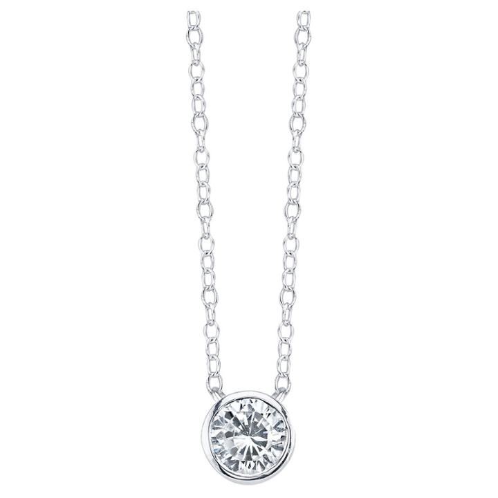 Distributed By Target Women's Sterling Silver Cubic Zirconia Round Design Necklace - Silver (18),