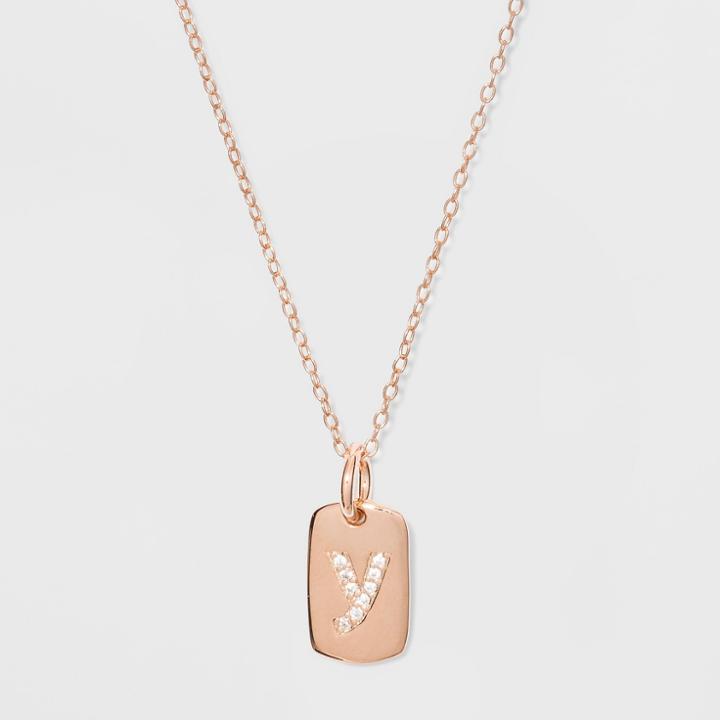 Sterling Silver Initial Y Cubic Zirconia Necklace - A New Day Rose Gold, Rose Gold - Y