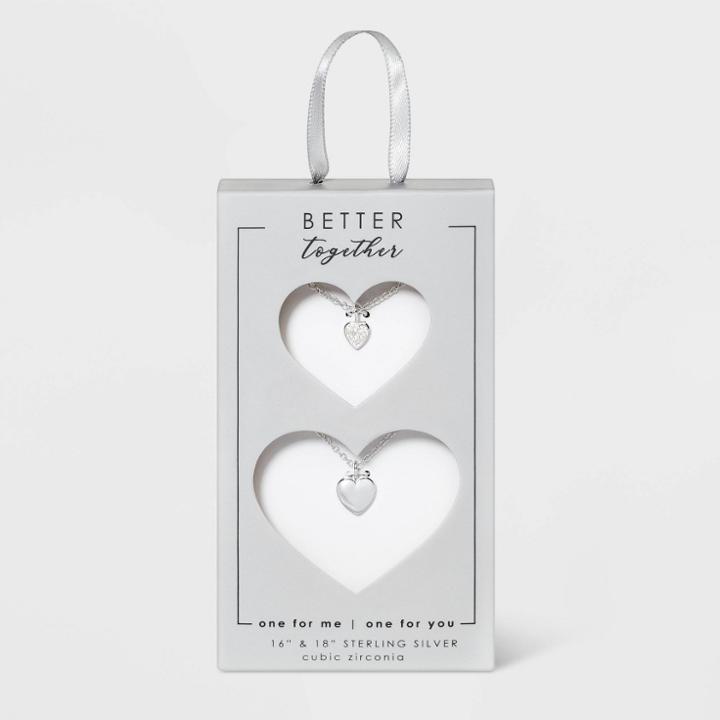 No Brand Sterling Silver With Cubic Zirconia Heart Necklace Set