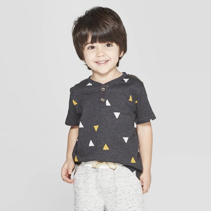 Genuine Kids From Oshkosh Toddler Boys' Short Sleeve Printed Henley Shirt - Black