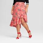 Women's Plus Size Asymmetrical Ruffle Midi Skirt - Who What Wear Pink Floral