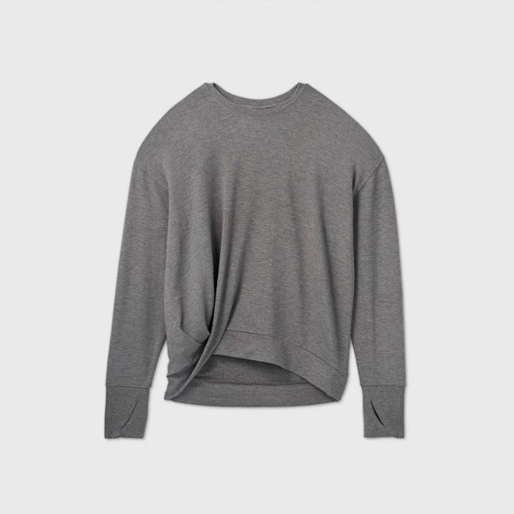 Women's French Terry Twist-front Crewneck Pullover - All In Motion Charcoal Heather