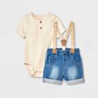 Baby Boys' Ribbed Gingham Suspender Set - Cat & Jack White Newborn