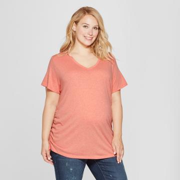 Maternity Plus Size Short Sleeve Shirred V-neck T-shirt - Isabel Maternity By Ingrid & Isabel Orange Heather