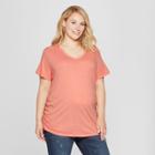 Maternity Plus Size Short Sleeve Shirred V-neck T-shirt - Isabel Maternity By Ingrid & Isabel Orange Heather