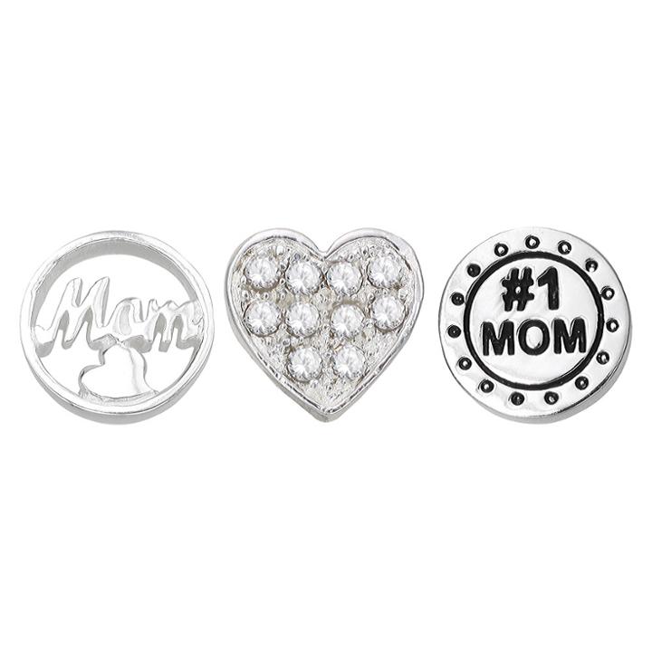 Treasure Lockets 3 Silver Plated Charm Set #1 Mom Theme -