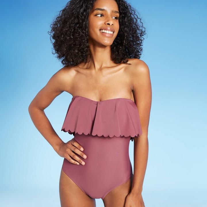 Women's Scalloped Flounce Medium Coverage One Piece Swimsuit - Kona Sol Mulberry