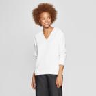 Women's Long Sleeve V-neck Hooded Sweatshirt - Prologue White