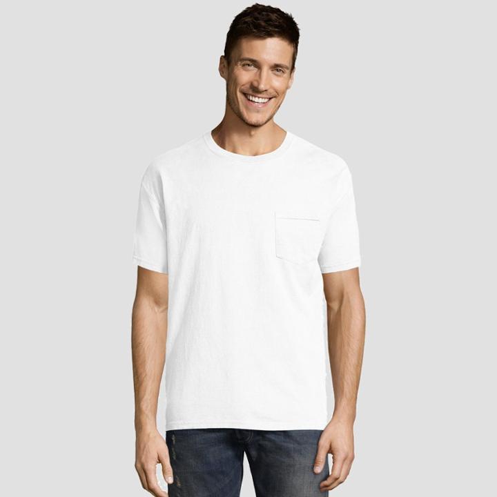 Hanes Men's Short Sleeve 1901 Garment Dyed Pocket T-shirt - White