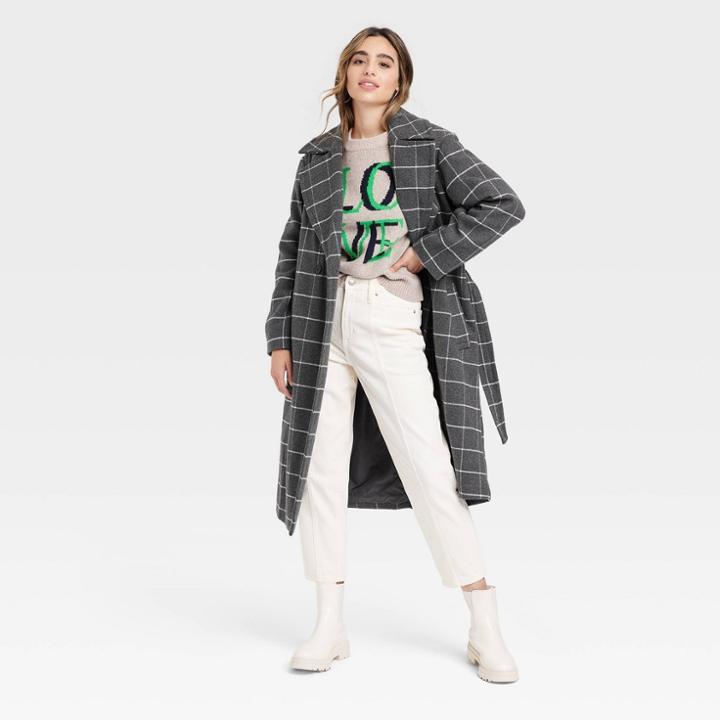Women's Overcoat - A New Day Gray Plaid