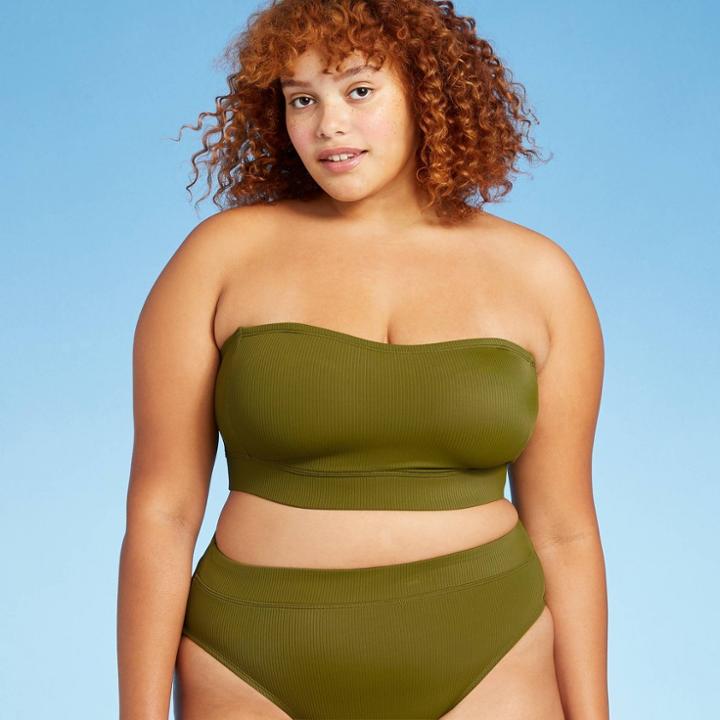 Juniors' Plus Size Ribbed Longline Bandeau Bikini Top - Xhilaration Olive Green X