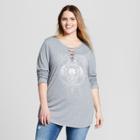 Women's Plus Size Talk To Hamsa Lace-up Long Sleeve Graphic T-shirt - Modern Lux (juniors') Gray