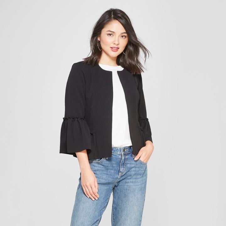 Women's Ruffle 3/4 Sleeve Blazer - Lily Star (juniors') Black
