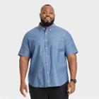Men's Tall Standard Fit Short Sleeve Button-down Shirt - Goodfellow & Co Dark Blue Denim