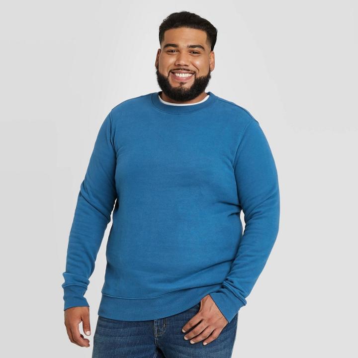 Men's Tall Regular Fit Fleece Crew Sweatshirt - Goodfellow & Co Dark Blue