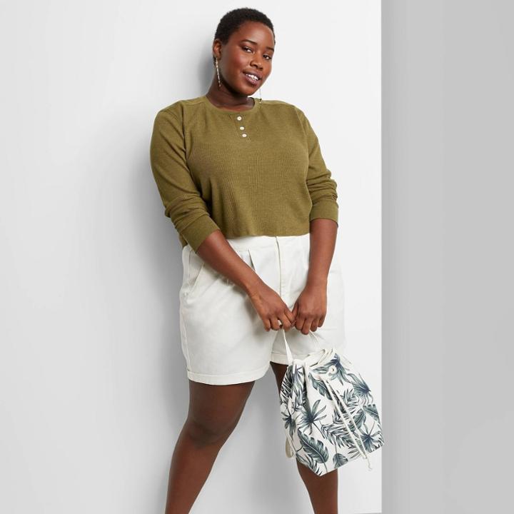 Women's Plus Size Long Sleeve Thermal Henley T-shirt - Wild Fable Olive Green 4x, Green Green