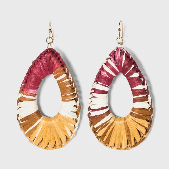 Ombre Raffia Woven Teardrop Earrings - A New Day Red
