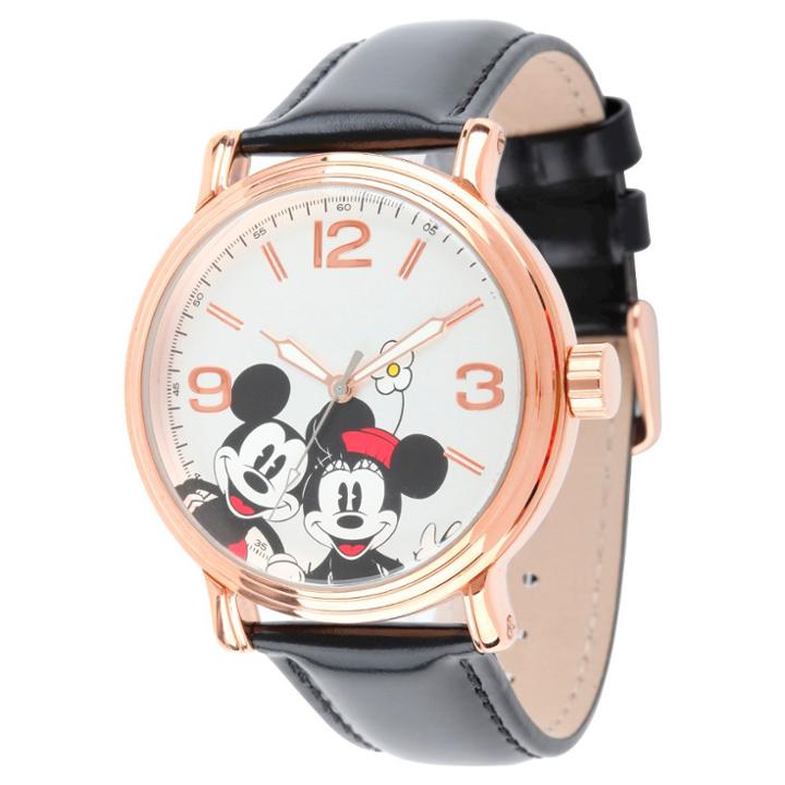 Men's Disney Mickey And Minnie Shinny Vintage Articulating Watch With Alloy Case - Black,