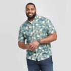 Men's Tall Standard Fit Pipeapple Print Short Sleeve Poplin Button-down Shirt - Goodfellow & Co Dark Blue