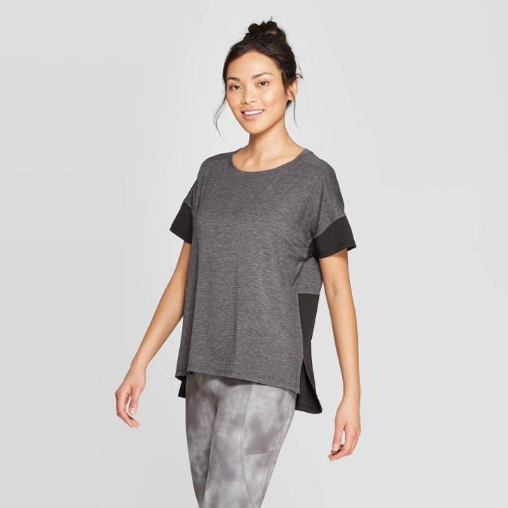 Women's Short Sleeve Woven Pieced T-shirt - C9 Champion Black Heather