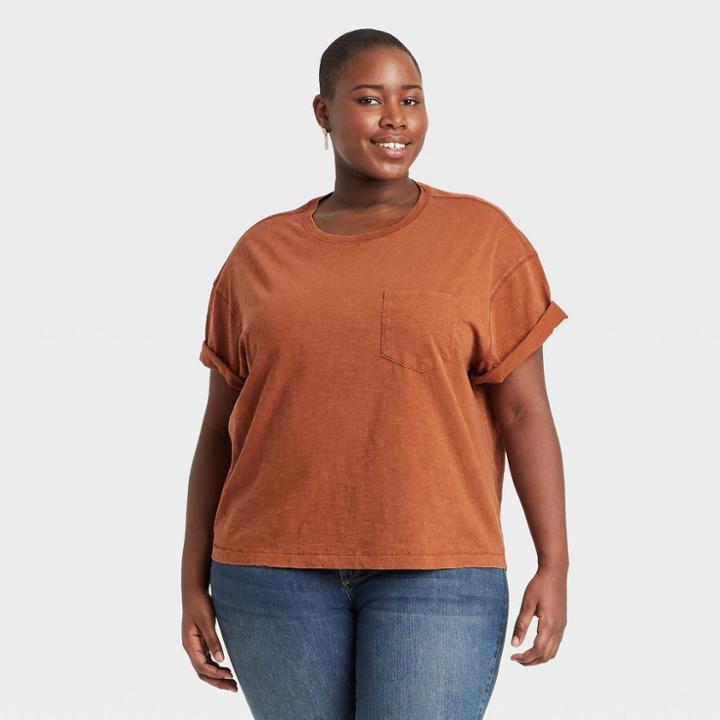 Women's Plus Size Short Sleeve Boxy T-shirt - Universal Thread Rust