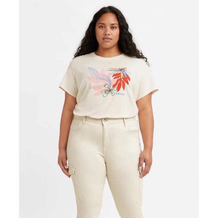 Levi's Women's Plus Size Short Sleeve Graphic Varsity Cropped T-shirt - Tofu