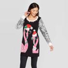 Women's Long Sleeve Flamingo Tunic Sweater - 33 Degrees (juniors') - Black