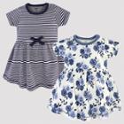 Touched By Nature Baby Girls' 2pk Stripped & Floral Organic Cotton Dress - Navy/white 5t, Girl's, Blue/white