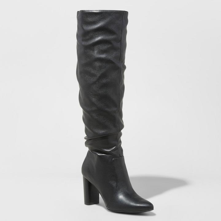 Women's Angie Heeled Slouch Fashion Boots - A New Day Vintage Black