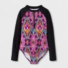 Girls' Pyramid Pop Long Sleeve One Piece Swimsuit - Art Class Black M,
