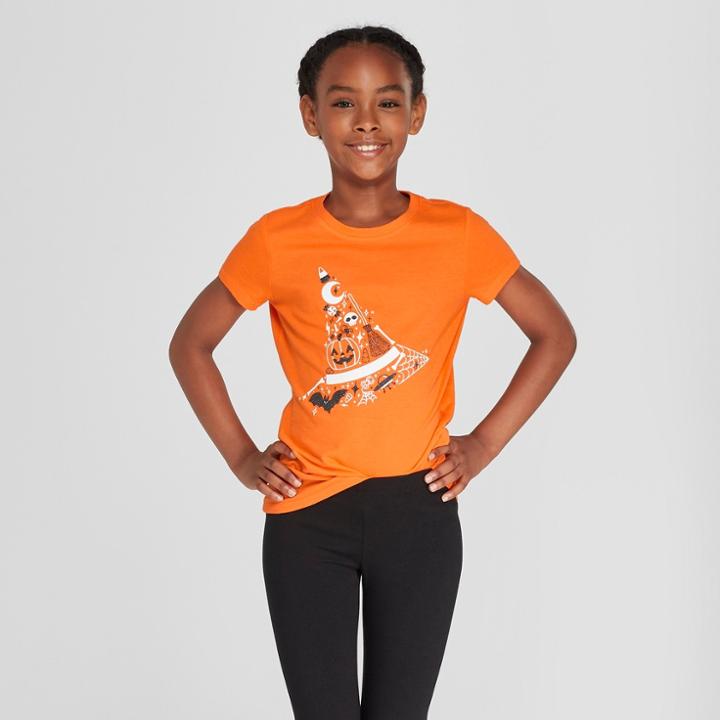 Girls' Short Sleeve Halloween Witch's Hat T-shirt - Cat & Jack Orange