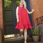 Women's Plus Size Floral Print Sleeveless Ruffle Swing Dress - Ava & Viv Red