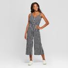 Women's Striped Strappy Button Front Knit Cropped Jumpsuit - Xhilaration Navy (blue)/white