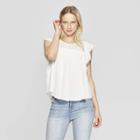 Women's Flutter Short Sleeve Round Neck Lace Front Top - Xhilaration White
