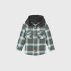 Toddler Boys' Hooded Plaid Long Sleeve Button-down Shirt - Art Class Teal