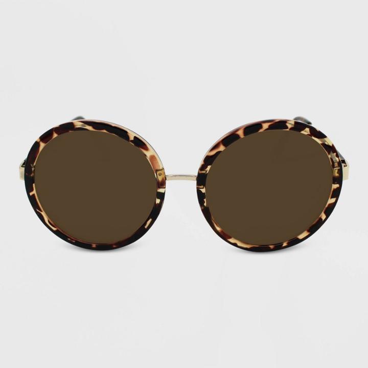 Women's Crystal Tortoise Shell Print Oversized Round Sunglasses - Wild Fable Brown
