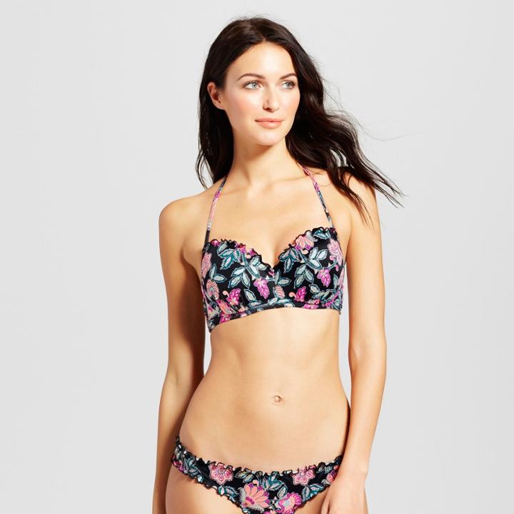 Women's Summer Lightly Lined Bikini Top - Shade & Shore Black Floral