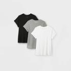 Women's Plus Size Short Sleeve Ribbed 3pk Bundle T-shirt - A New Day Black/white/gray