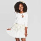 Girls' Long Sleeve Reindeer Pocket T-shirt - Cat & Jack Cream Xs, Girl's, White