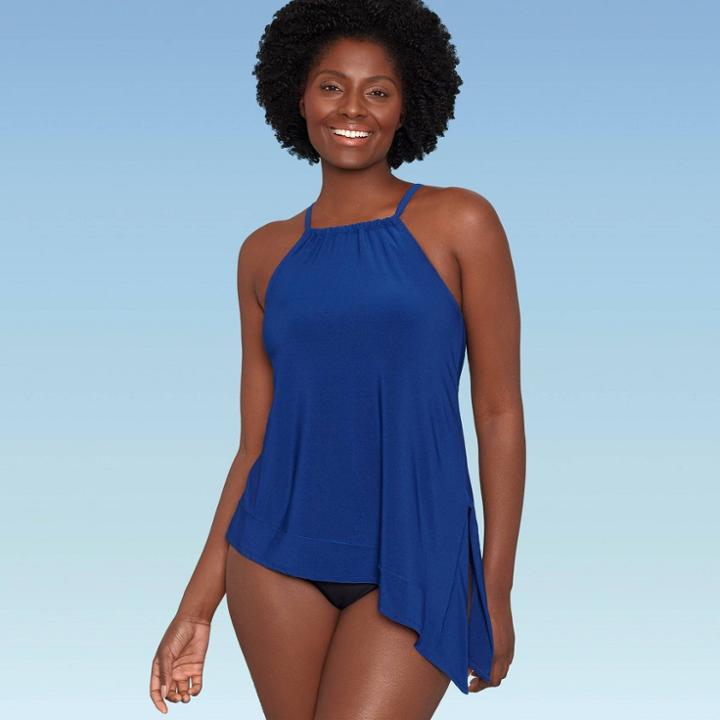 Women's Slimming Control Asymmetrical Hem Tankini Top - Dreamsuit By Miracle Brands Deep