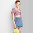 Women's Puff Short Sleeve Woven Tie-front Blouse - Wild Fable Floral