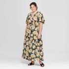 Women's Plus Size Floral Print Wrap Maxi Dress - Ava & Viv Black X